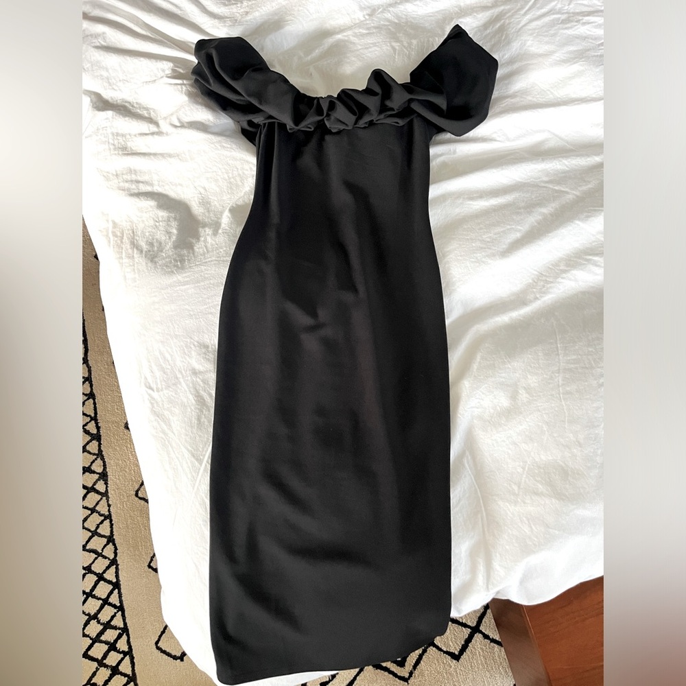 Black Bardot off the shoulder mini dress